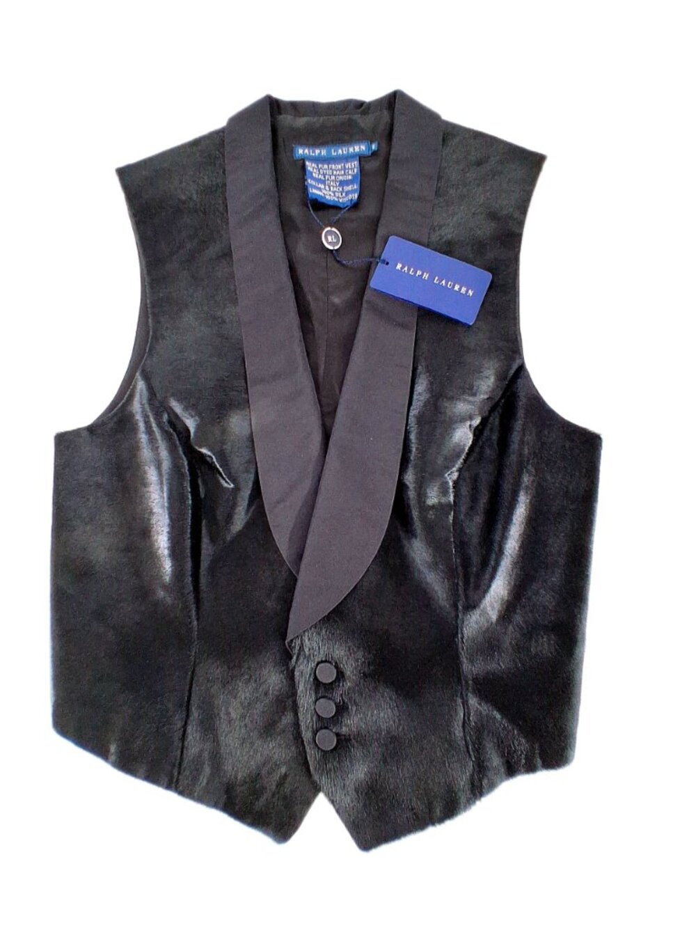 RALPH LAUREN Pony Hair Calf Vest Silk Shawl Collar Black Western Tuxedo SZ 6 NWT - Picture 9 of 12